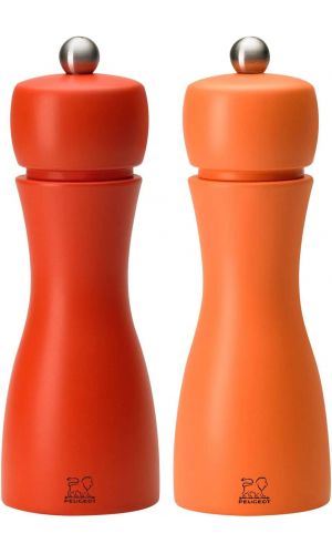 Peugeot Tahiti DUO Spring Salt and Pepper Beech Wood Mill Set, Peach/Coral, 6 Inches