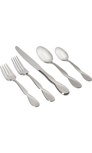 Oneida Satin Aquarius 5-Piece Fine Flatware Set, Service for 1 18/10 Stainless Steel, Silver