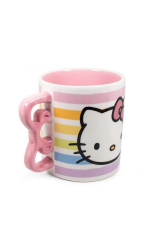 Silver Buffalo Hello Kitty Rainbow Dots Shaped Handle Ceramic Mug, 20 Ounces