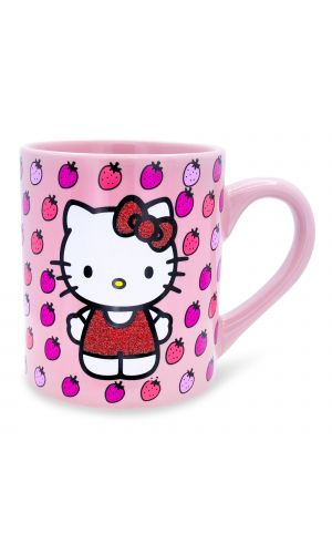 Silver Buffalo Sanrio Hello Kitty Glitter Strawberry Ceramic Mug, Holds 14 Ounces