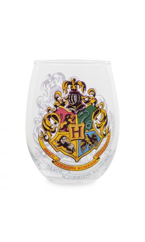 Silver Buffalo Harry Potter Hogwarts Crest Stemless Wine Glass, Holds 20 Ounces