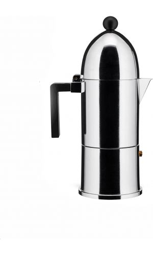 Alessi La Cupola 6-Cup Silver Aluminum Espresso Maker With Black Handle