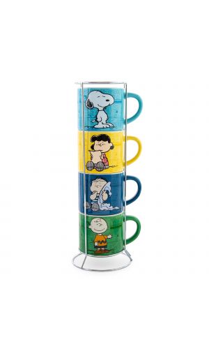 Silver Buffalo Peanuts Comic Strip 4-Pack Ceramic Mug Stack, 10-Ounces